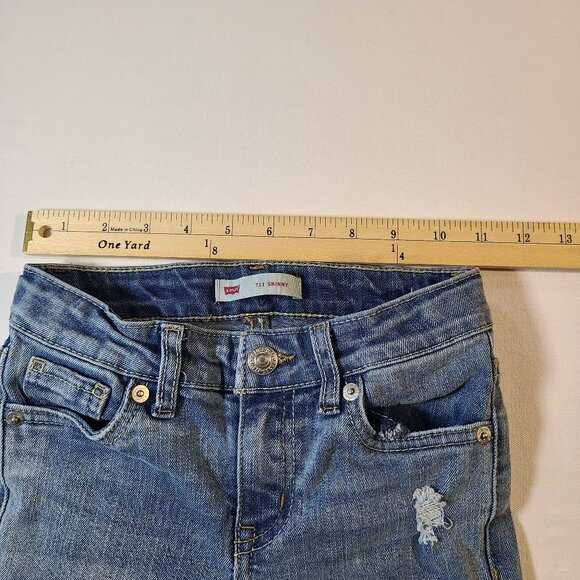 Levi’s 711 Skinny Jeans 8 Slim Distressed Blue Denim Stretch Mid Rise - Picture 5 of 7